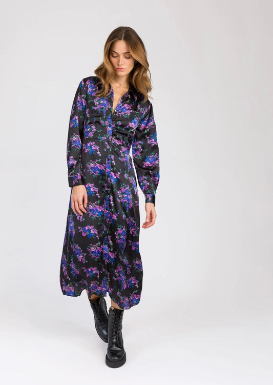 FITTED AND BUTTONED MIDI DRESS - GIANNA BLACK