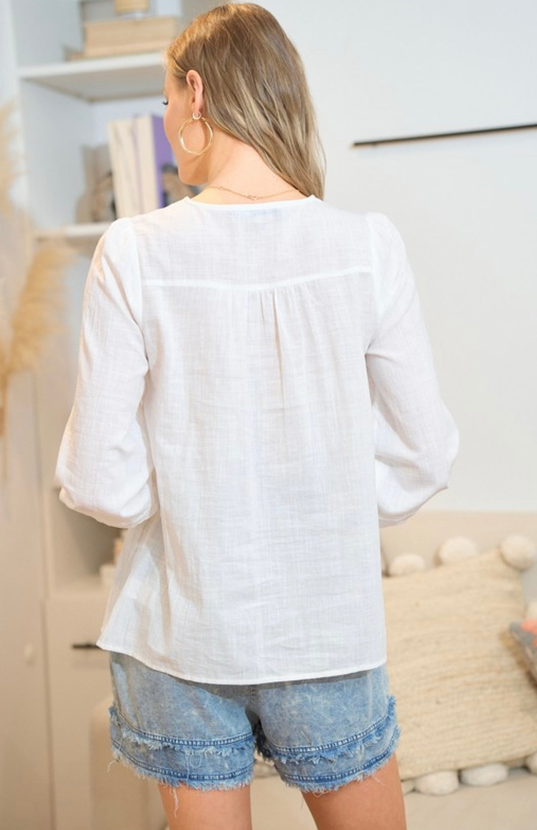 BUTTONED COTTON BLOUSE WITH LACE TRIM