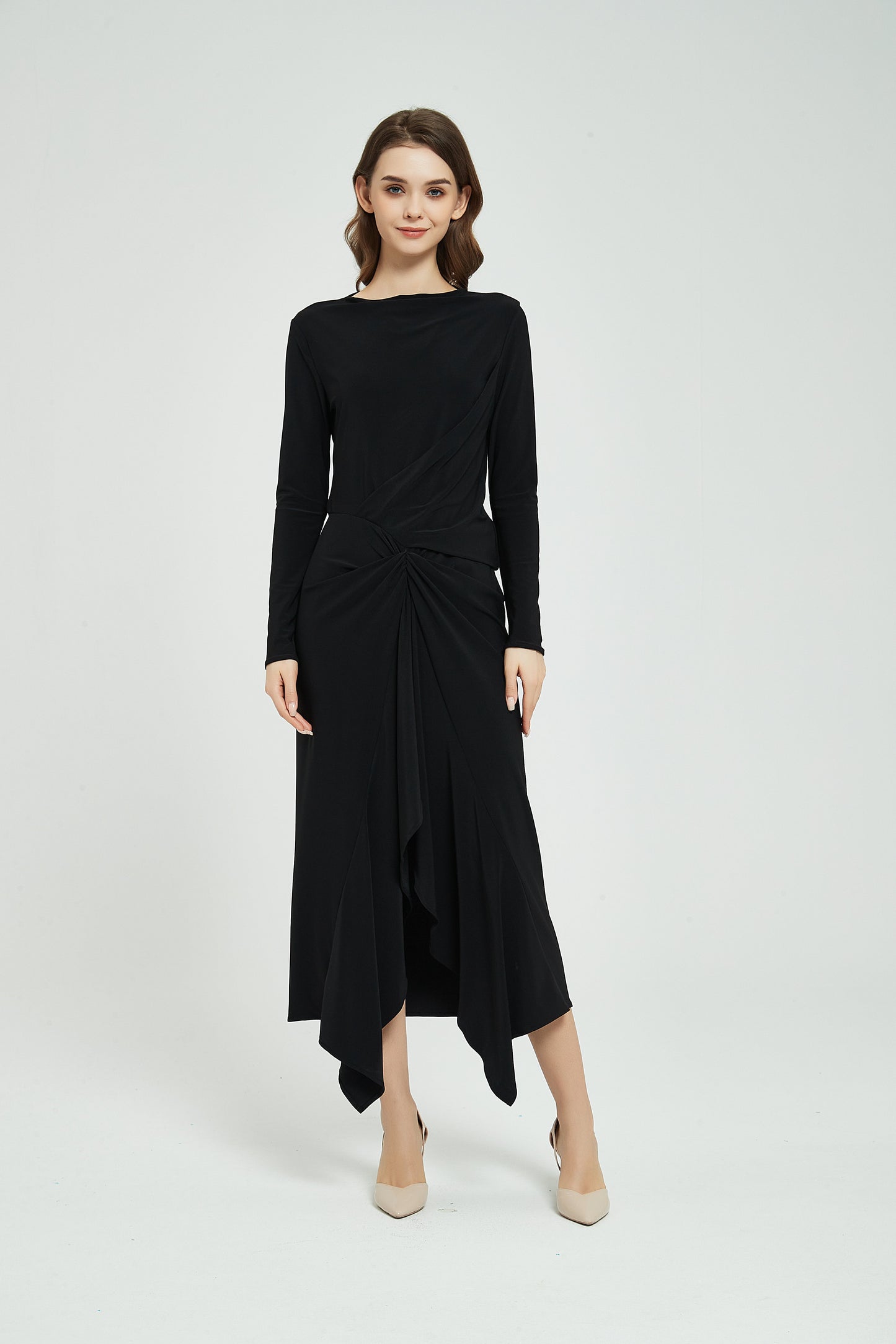 ALL OVER RUCHED DRESS byMM - BLACK