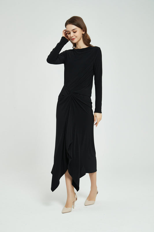 ALL OVER RUCHED DRESS byMM - BLACK