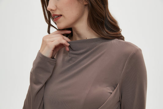 ALL OVER RUCHED DRESS byMM - TAN