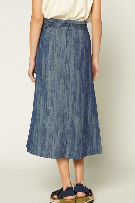 MIDI BUTTON DOWN DENIM SKIRT