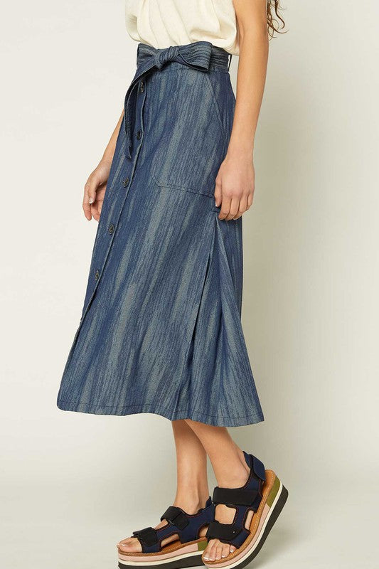 MIDI BUTTON DOWN DENIM SKIRT