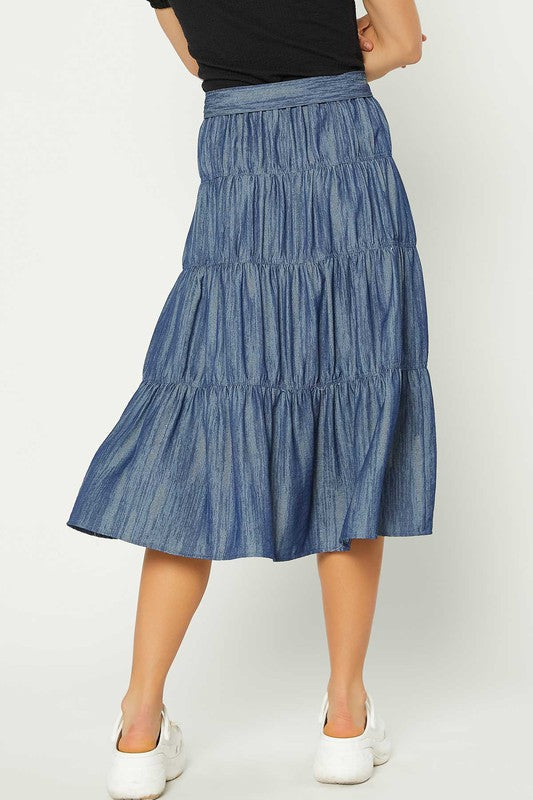 TIERED DENIM SKIRT