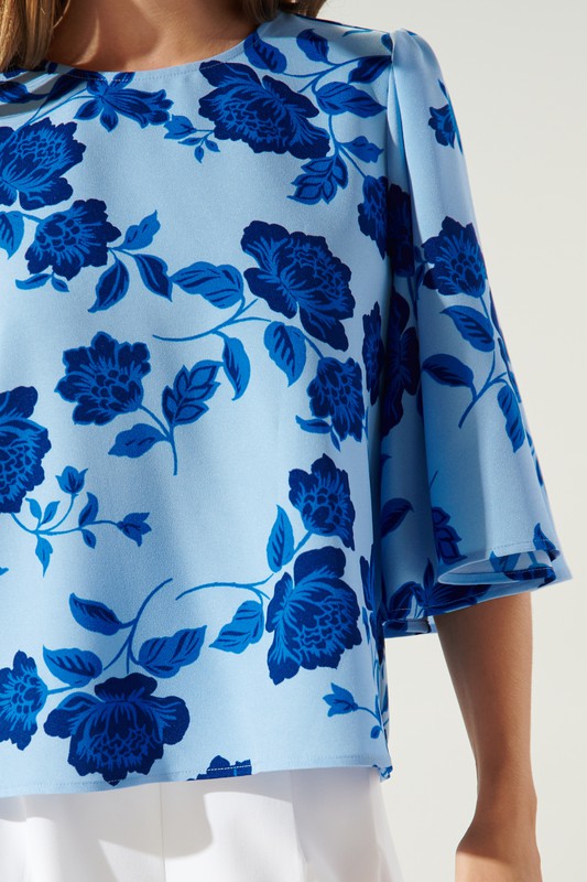 FLUTTER SLEEVE BLUE FLORAL BLOUSE