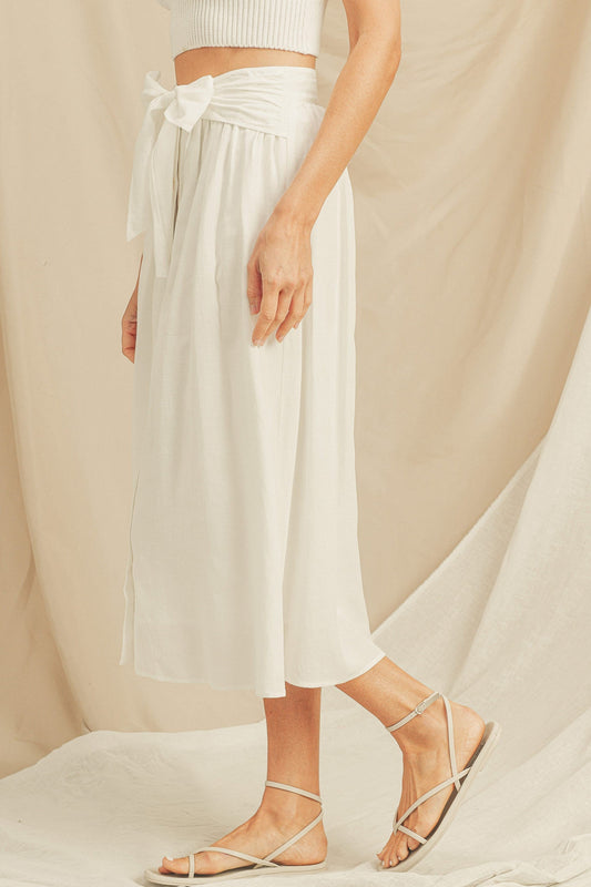 Front Button Closure Waist Tie Skirt