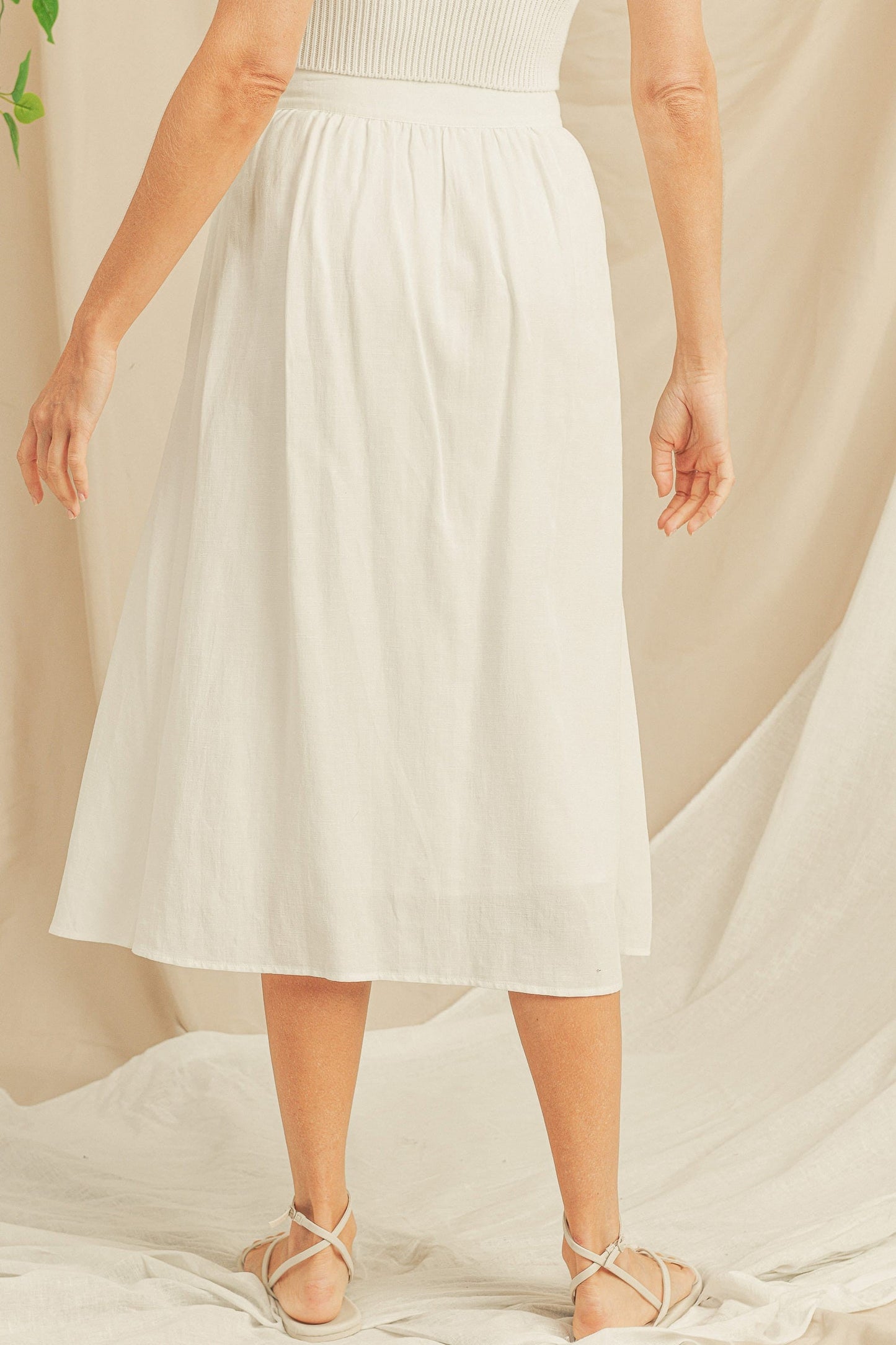 Front Button Closure Waist Tie Skirt