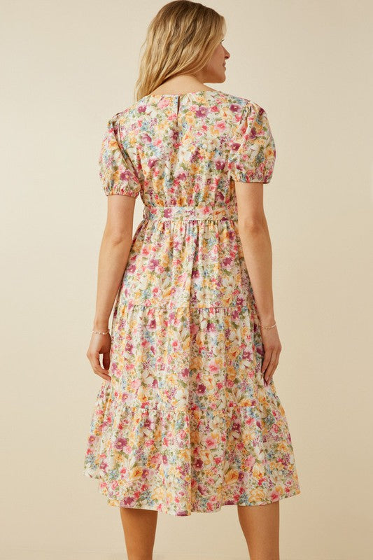 POPLIN TIERED FLORAL DRESS