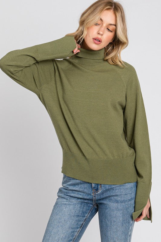 SPLIT CUFF THIN KNIT SWEATER