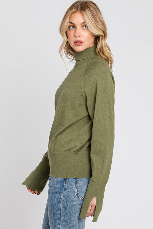 SPLIT CUFF THIN KNIT SWEATER