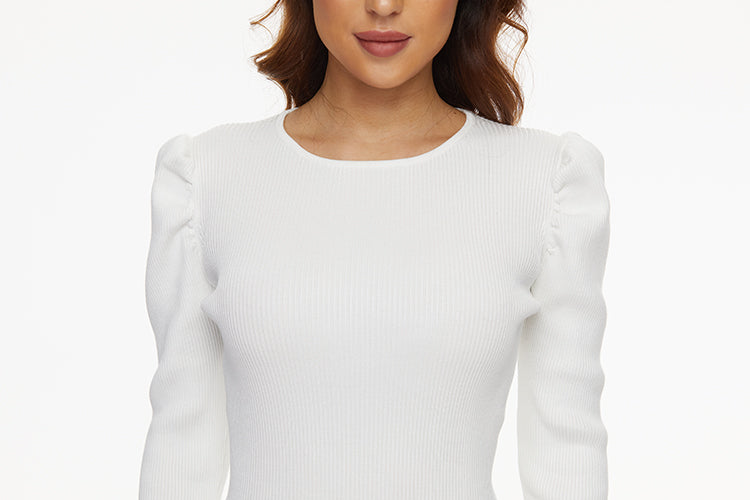 MM PUFFED SLEEVE RIBBED TOP