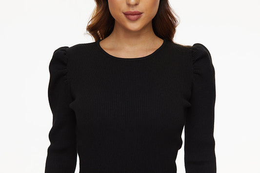 MM PUFFED SLEEVE RIBBED TOP