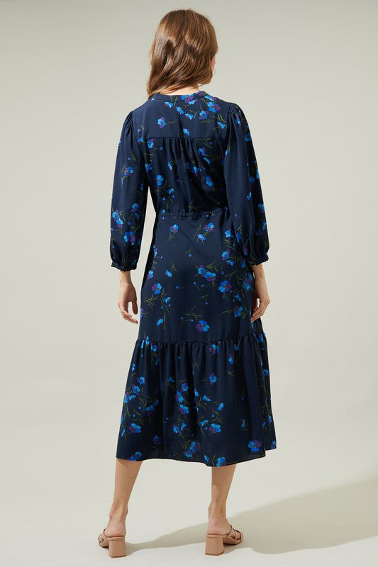 MIDI DRAWSTRING WAIST FLORAL DRESS