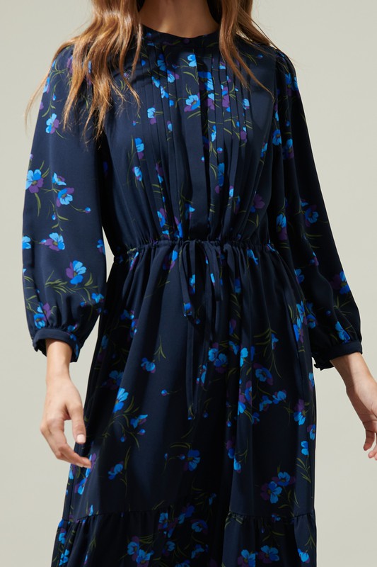 MIDI DRAWSTRING WAIST FLORAL DRESS