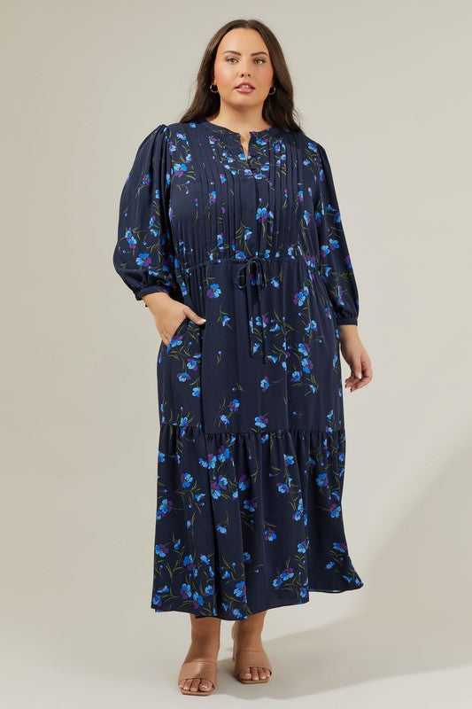 MIDI DRAWSTRING WAIST FLORAL DRESS