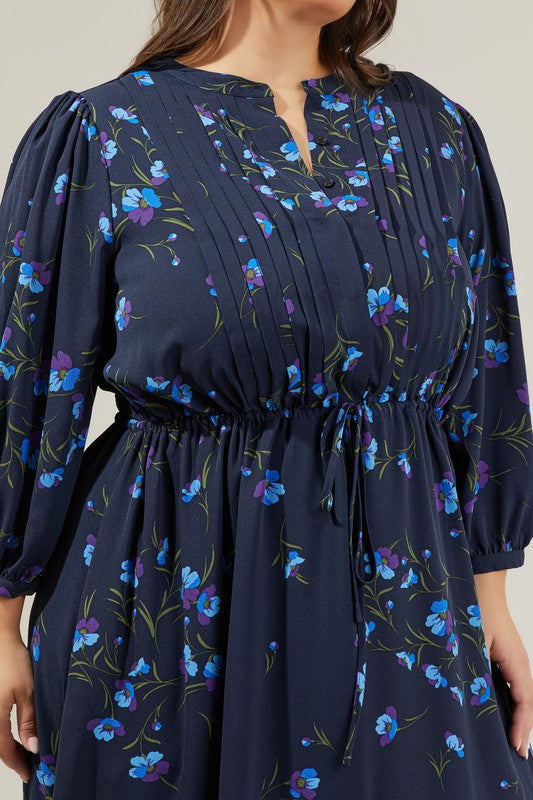 MIDI DRAWSTRING WAIST FLORAL DRESS