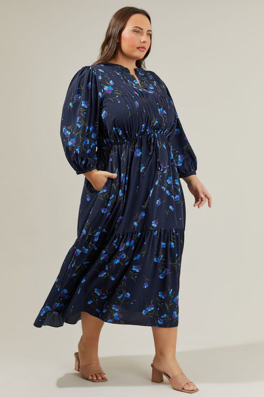 MIDI DRAWSTRING WAIST FLORAL DRESS