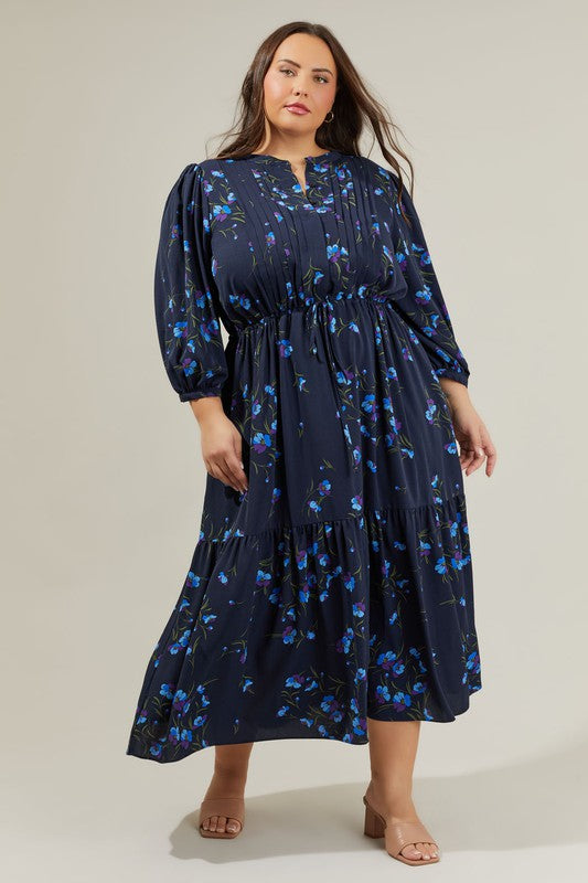 MIDI DRAWSTRING WAIST FLORAL DRESS