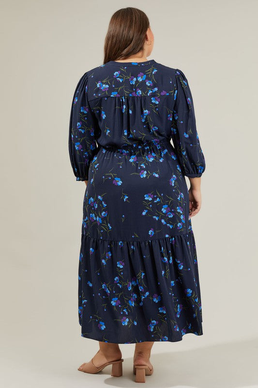 MIDI DRAWSTRING WAIST FLORAL DRESS