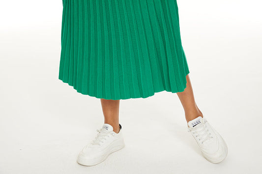 MM VISCOSE PLEATED MAXI - KELLY GREEN