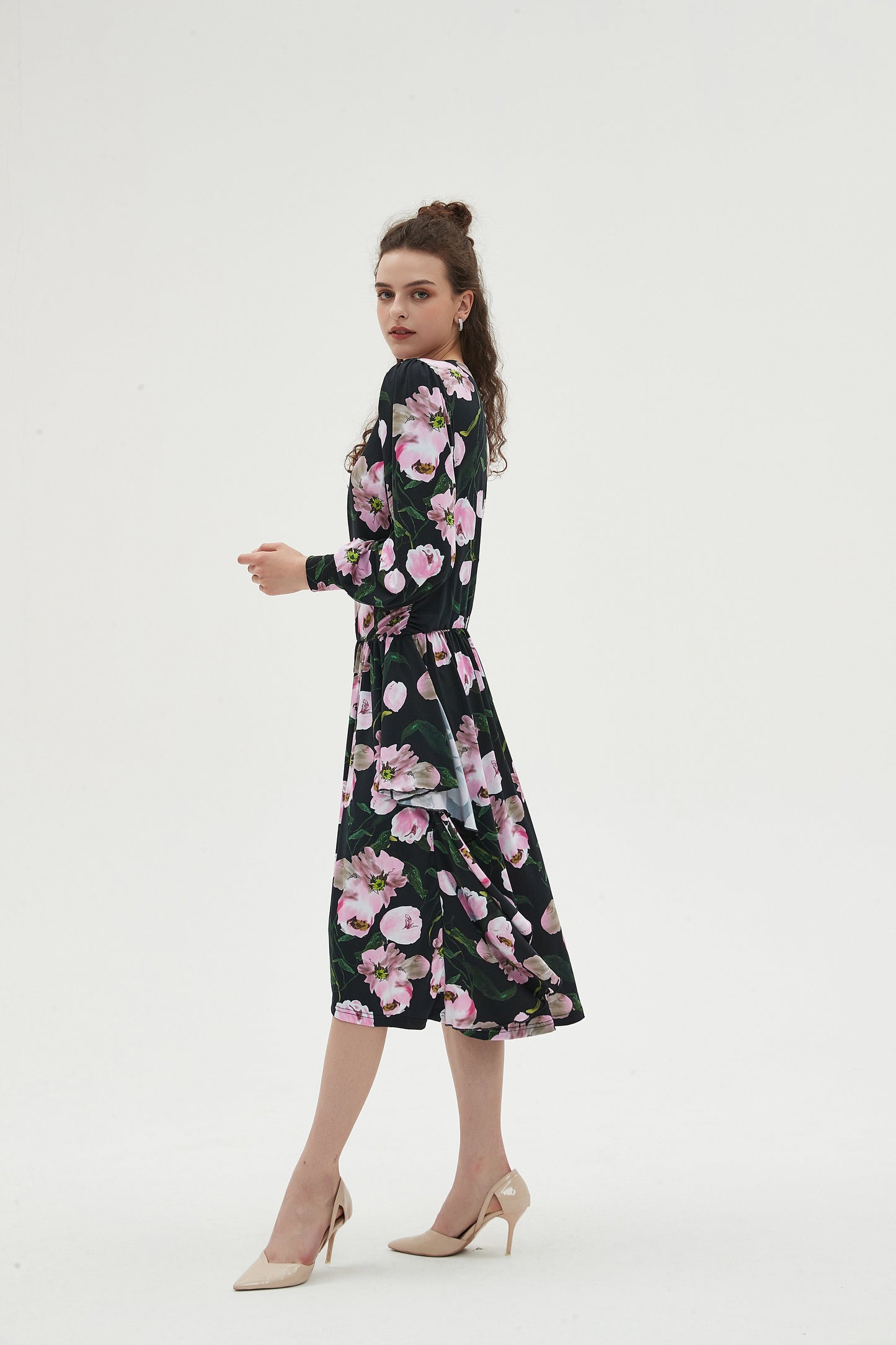 SIDE RUFFLE DRESS PINK ROSES byMM