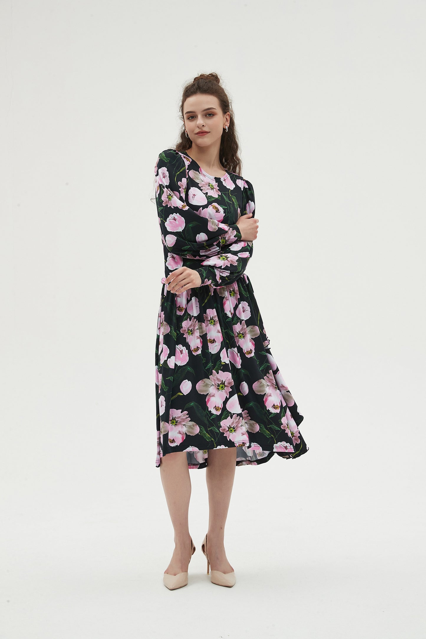 SIDE RUFFLE DRESS PINK ROSES byMM