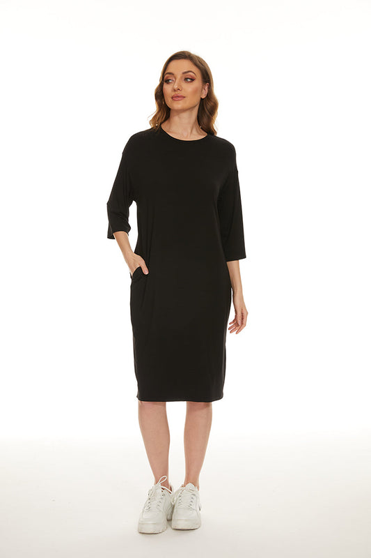 MM EVERYTHING TSHIRT DRESS - BLACK CREW NECK