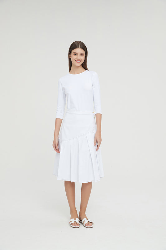 HALF PLEAT JEAN SKIRT byMM - WHITE DENIM