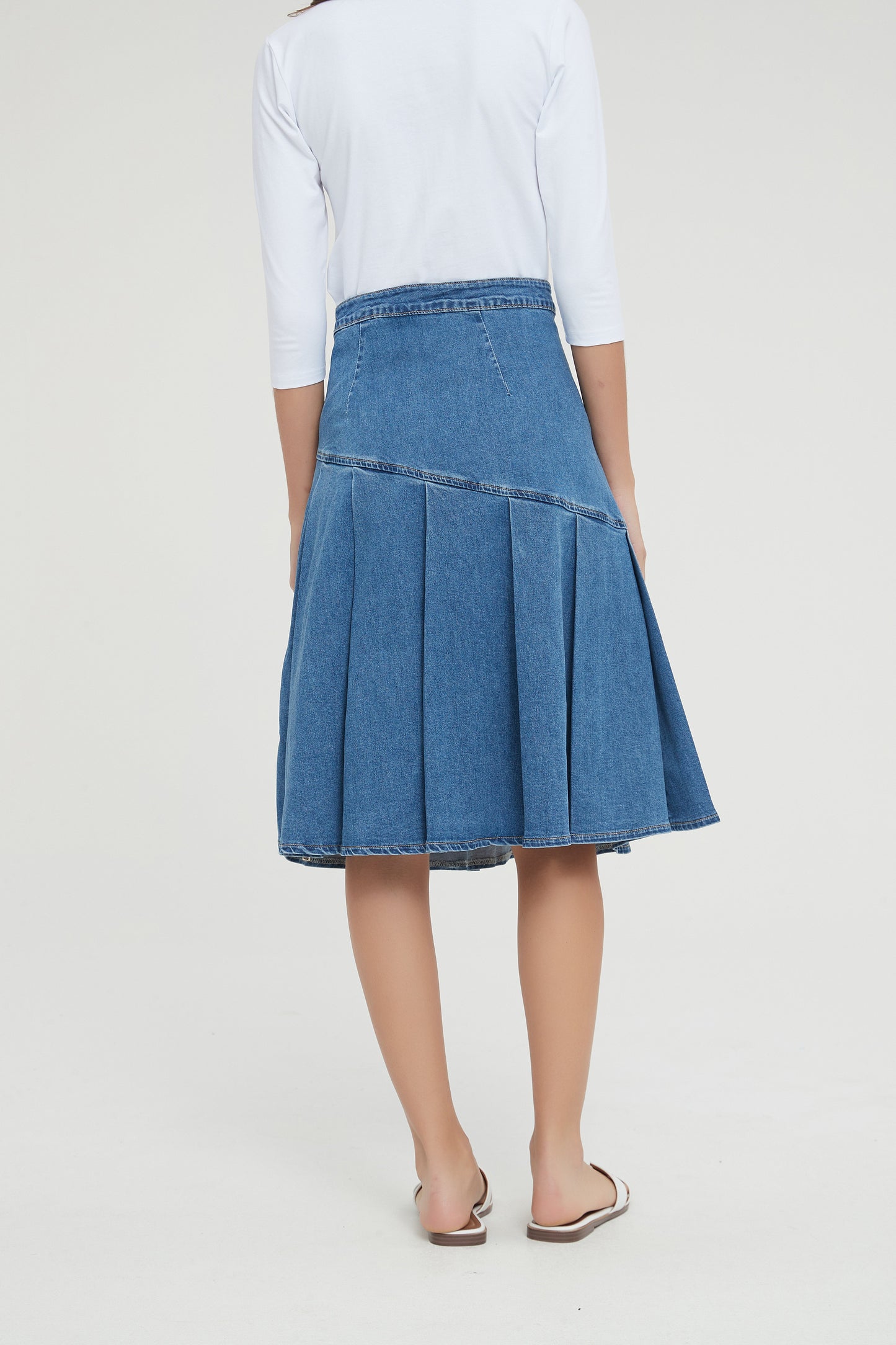 HALF PLEAT JEAN SKIRT byMM - BLUE DENIM