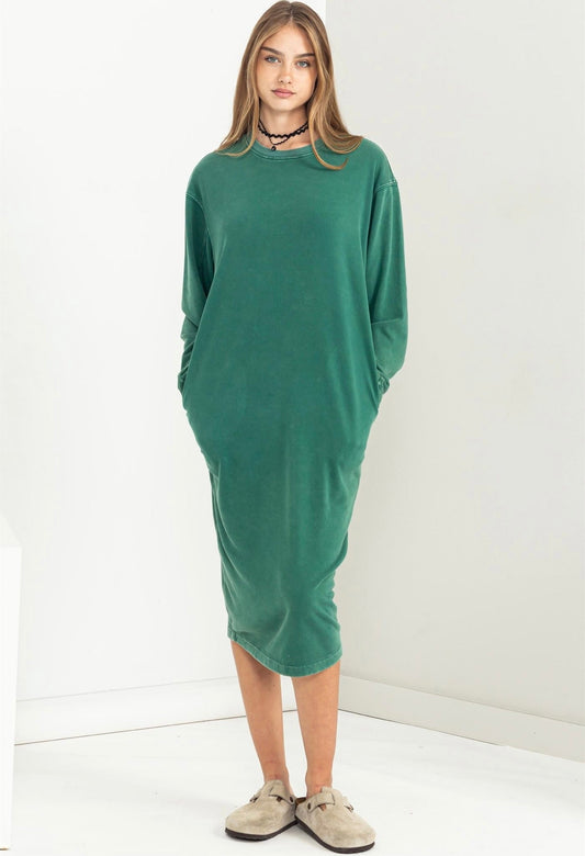 LONG SLEEVE MIDI SWEATSHIRT DRESS