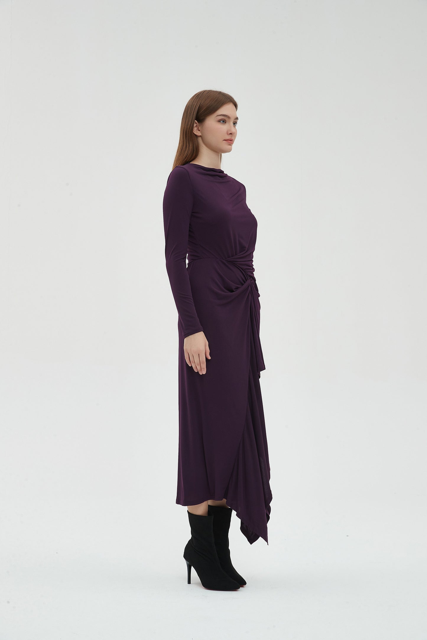 ALL OVER RUCHED DRESS byMM - PLUM