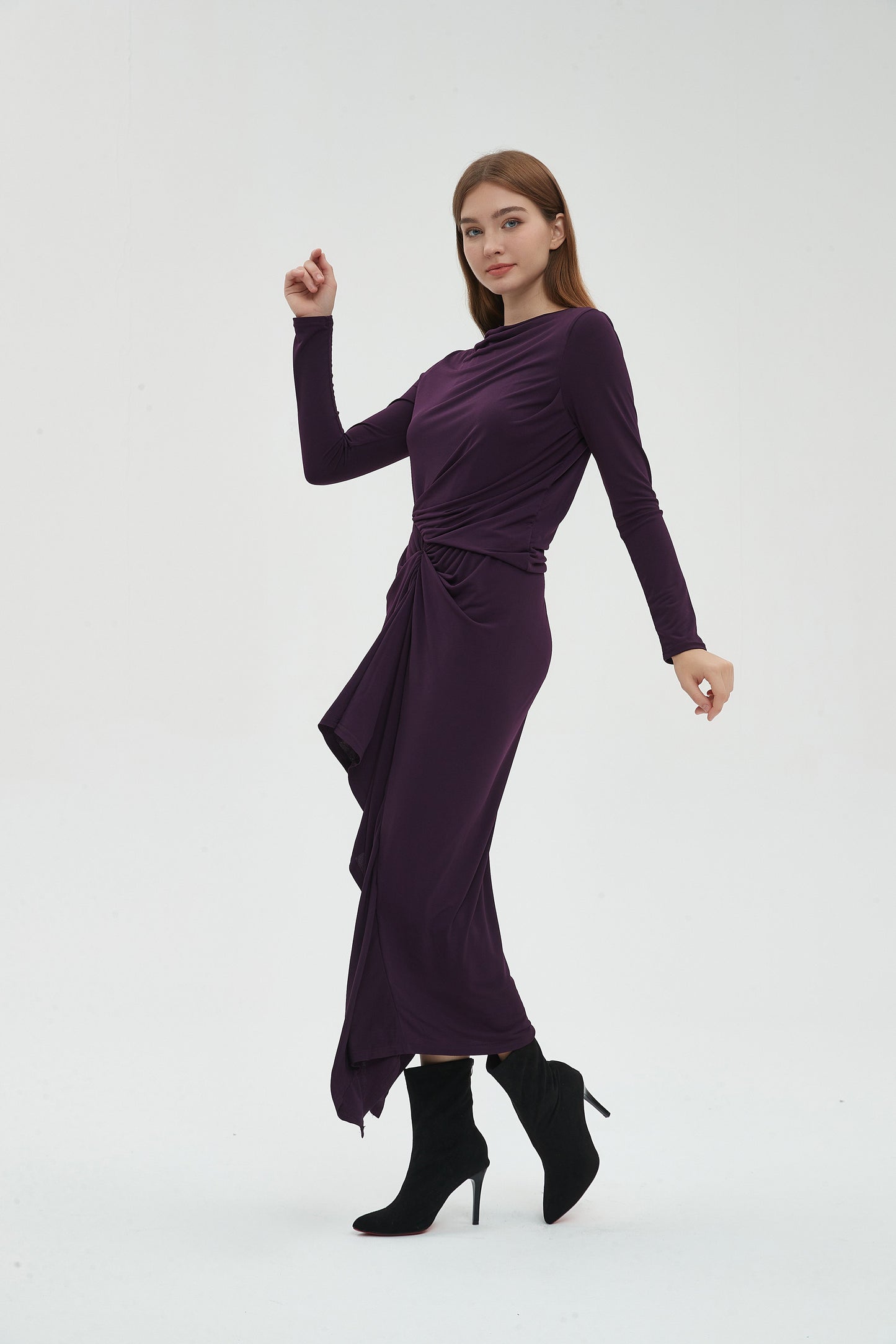 ALL OVER RUCHED DRESS byMM - PLUM