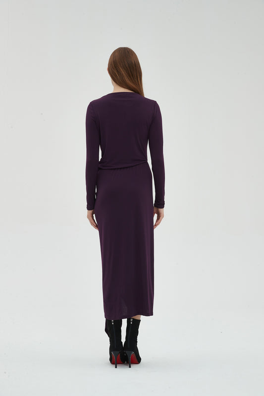 ALL OVER RUCHED DRESS byMM - PLUM