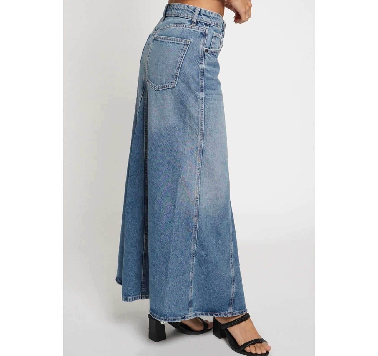 FIT FLARE DENIM MAXI SKIRT