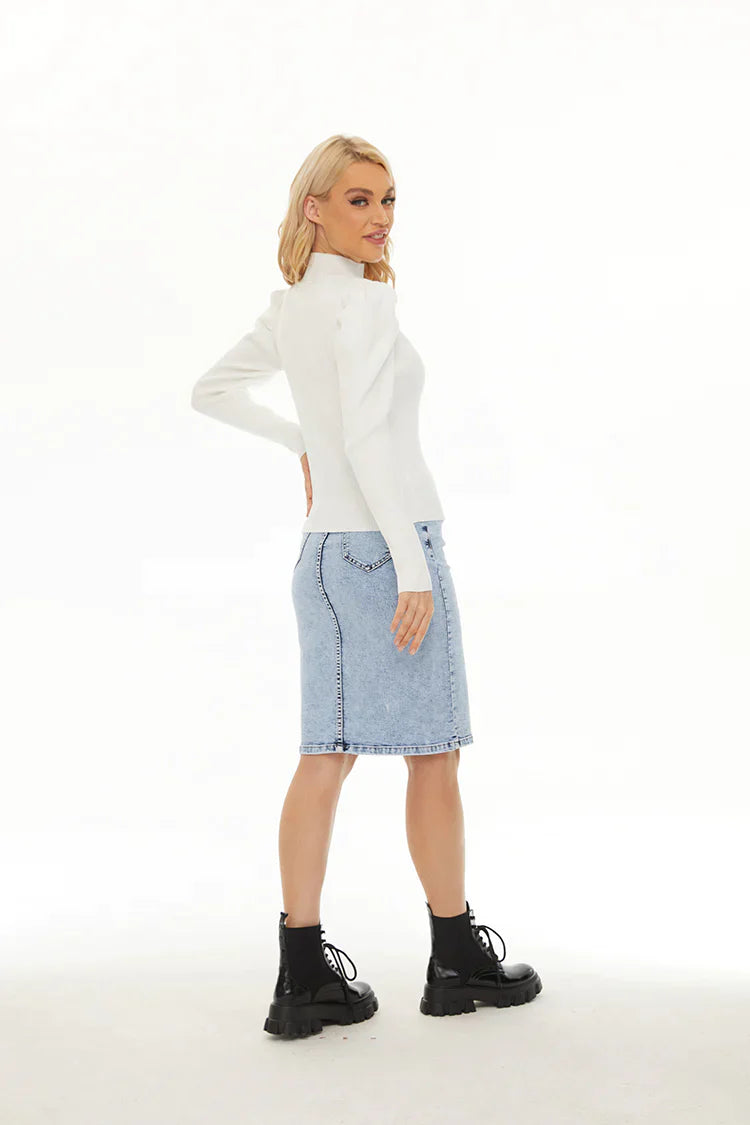 ACID WASHED BUTTON DOWN DENIM SKIRT