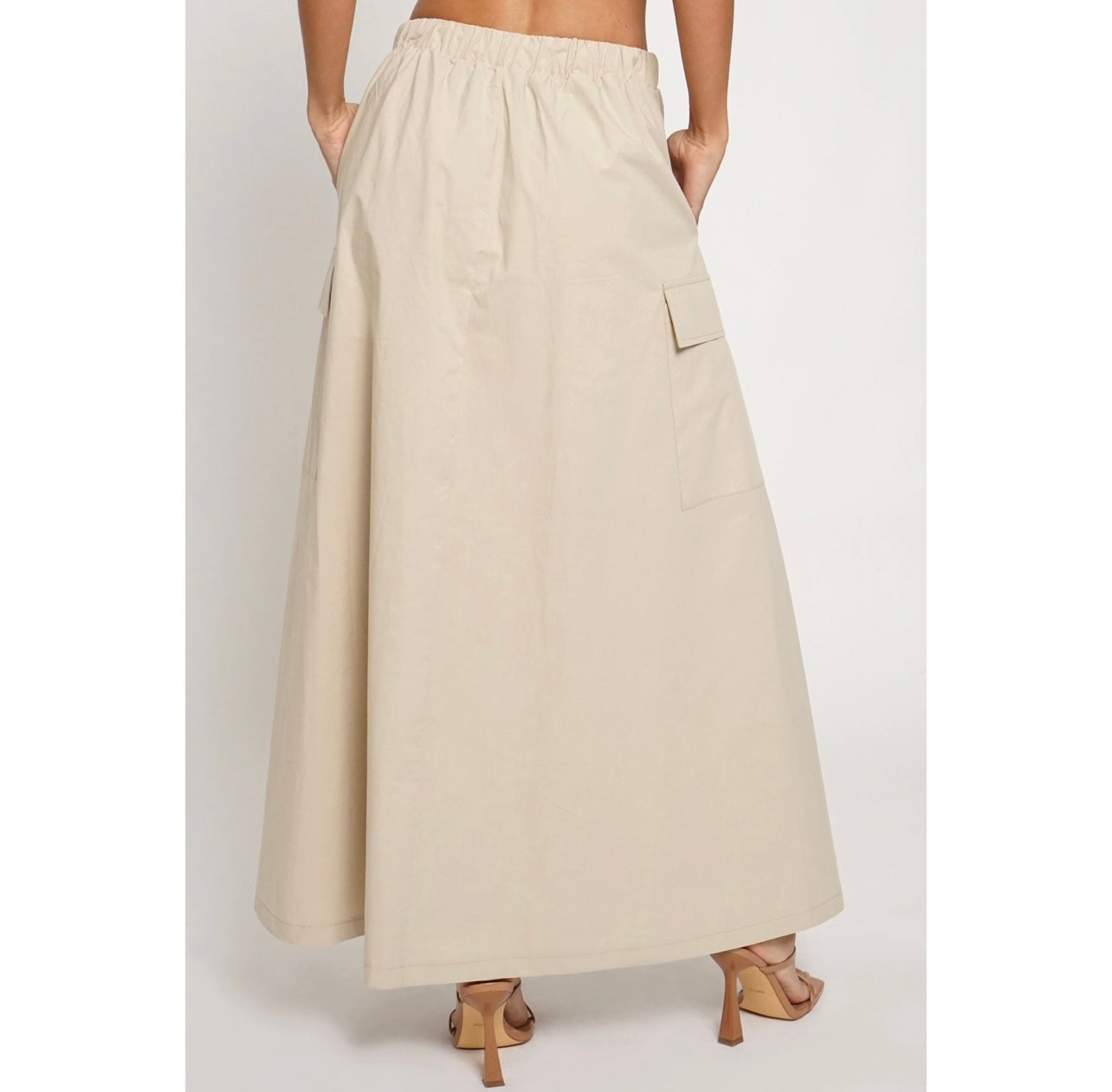 PULL CORD CARGO MAXI SKIRT- KHAKI