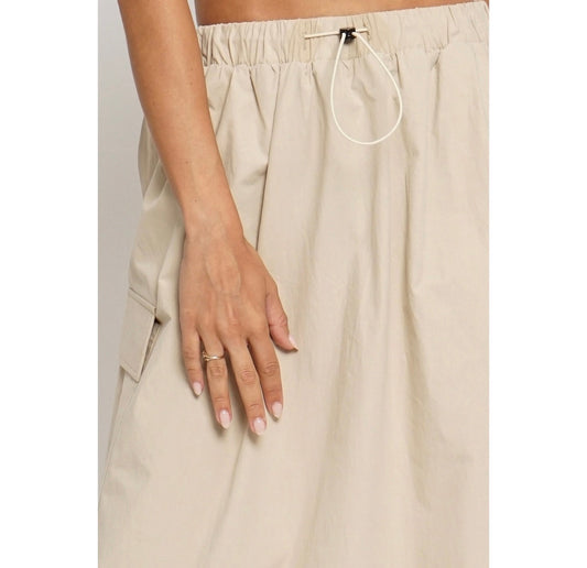 PULL CORD CARGO MAXI SKIRT- KHAKI