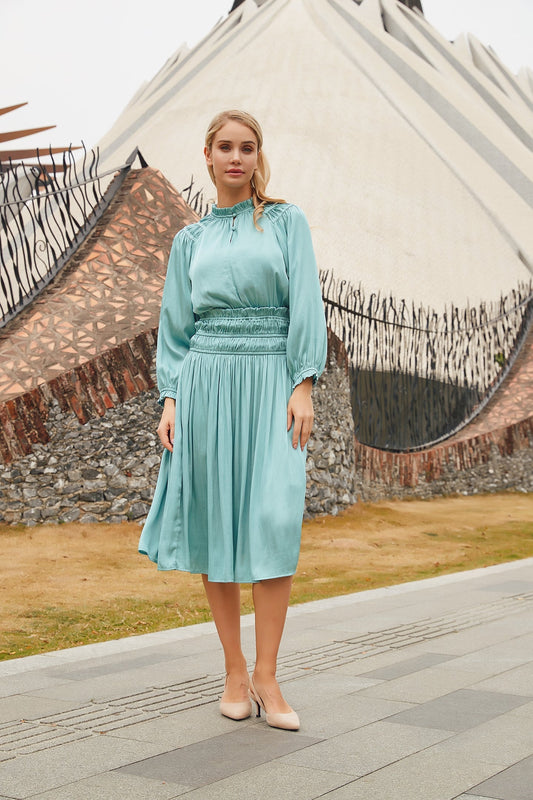 GATHERED MIDDLE AQUA DRESS byMM
