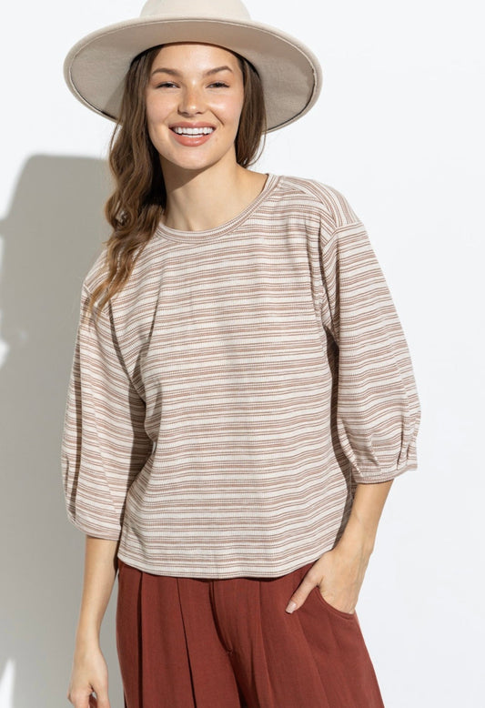STRIPED WAFFLE KNIT TOP