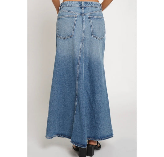 FIT FLARE DENIM MAXI SKIRT