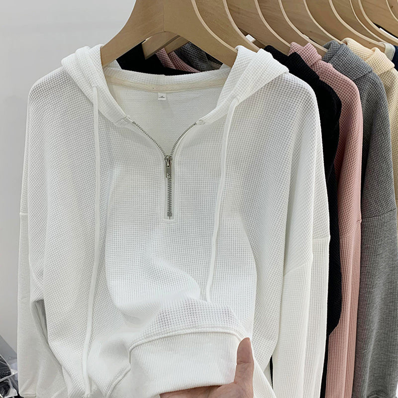 HALF ZIP WAFFLE HOODIE