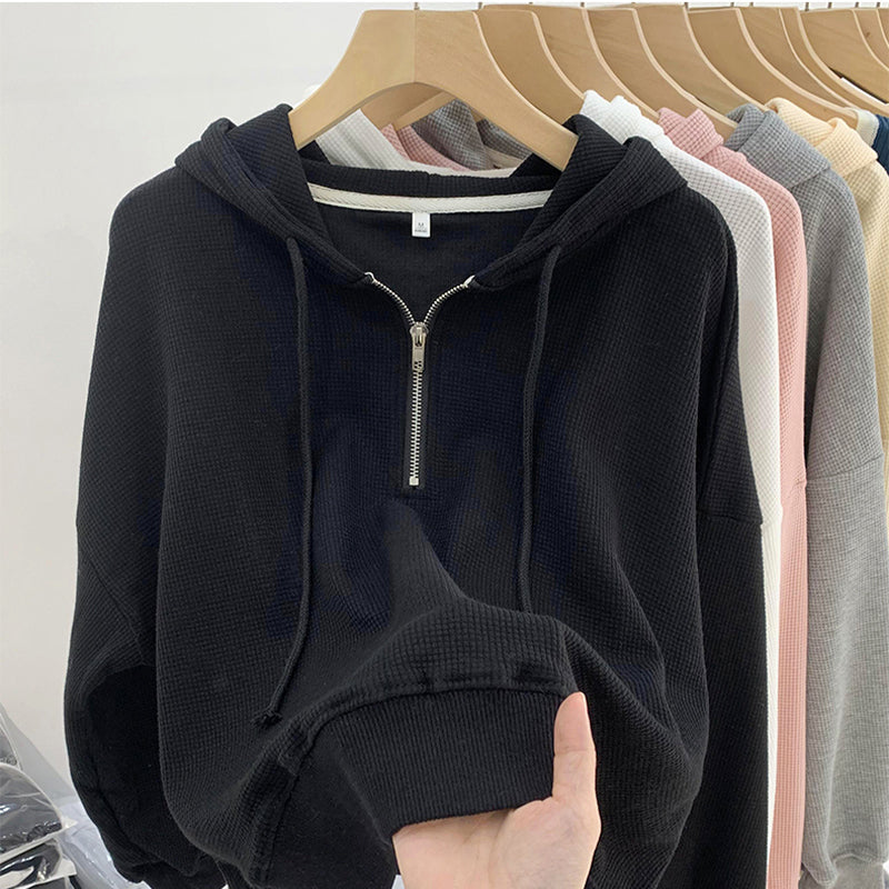 HALF ZIP WAFFLE HOODIE