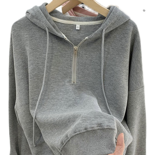 HALF ZIP WAFFLE HOODIE