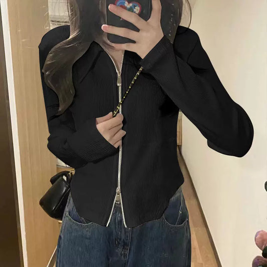 DOUBLE ZIPPERED RIBBED T