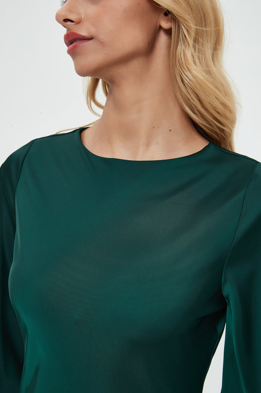 SILKY FIT AND FLARE DRESS - EMERALD GREEN