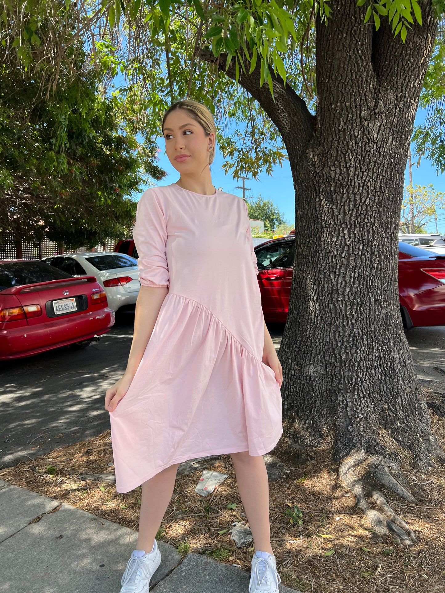 DIAGONAL CUT COTTON DRESS