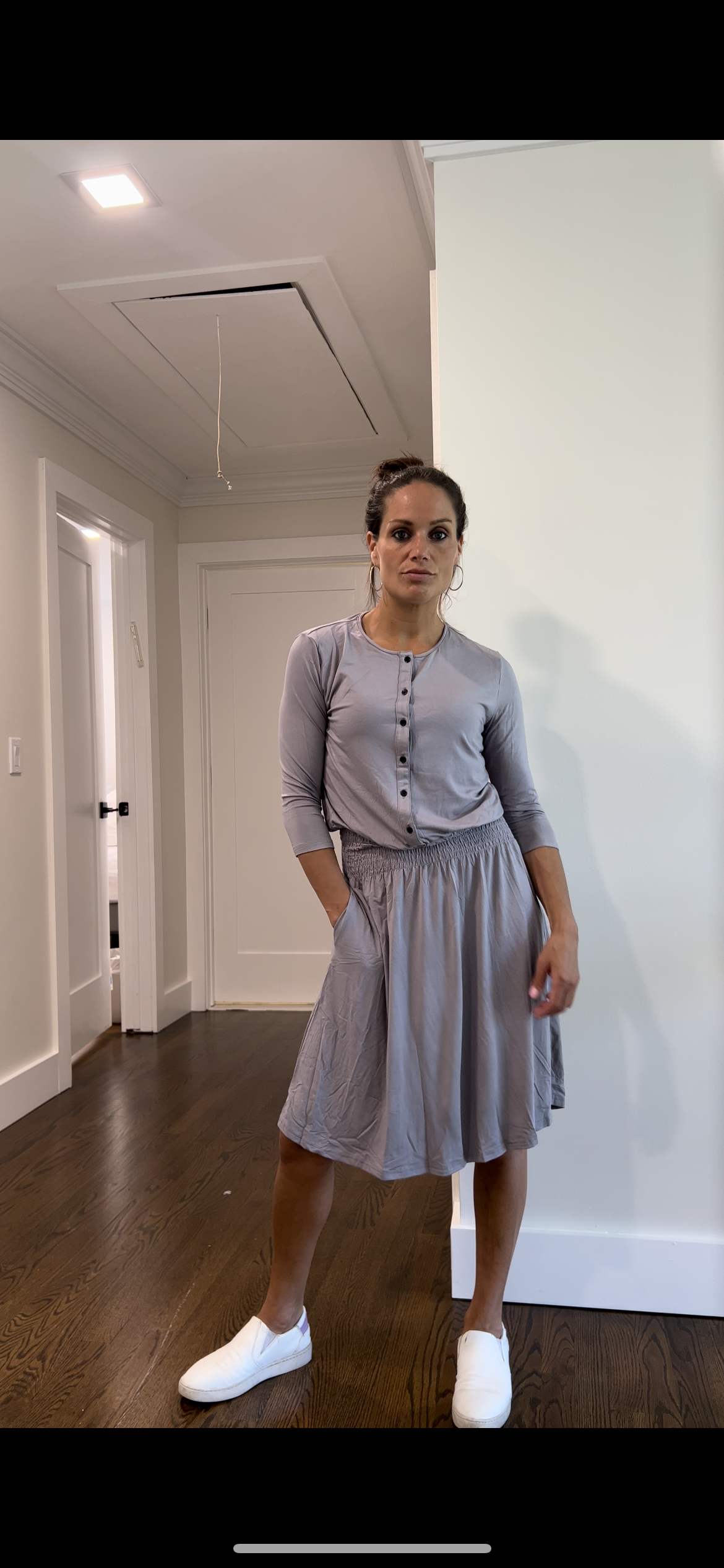 MM SMOCKED WAIST EVERYTHING DRESS 3/4 SLEEVES
