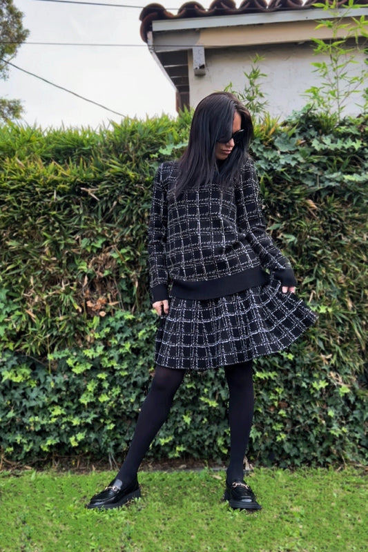 MM BLACK TWEED PRINT SWEATER