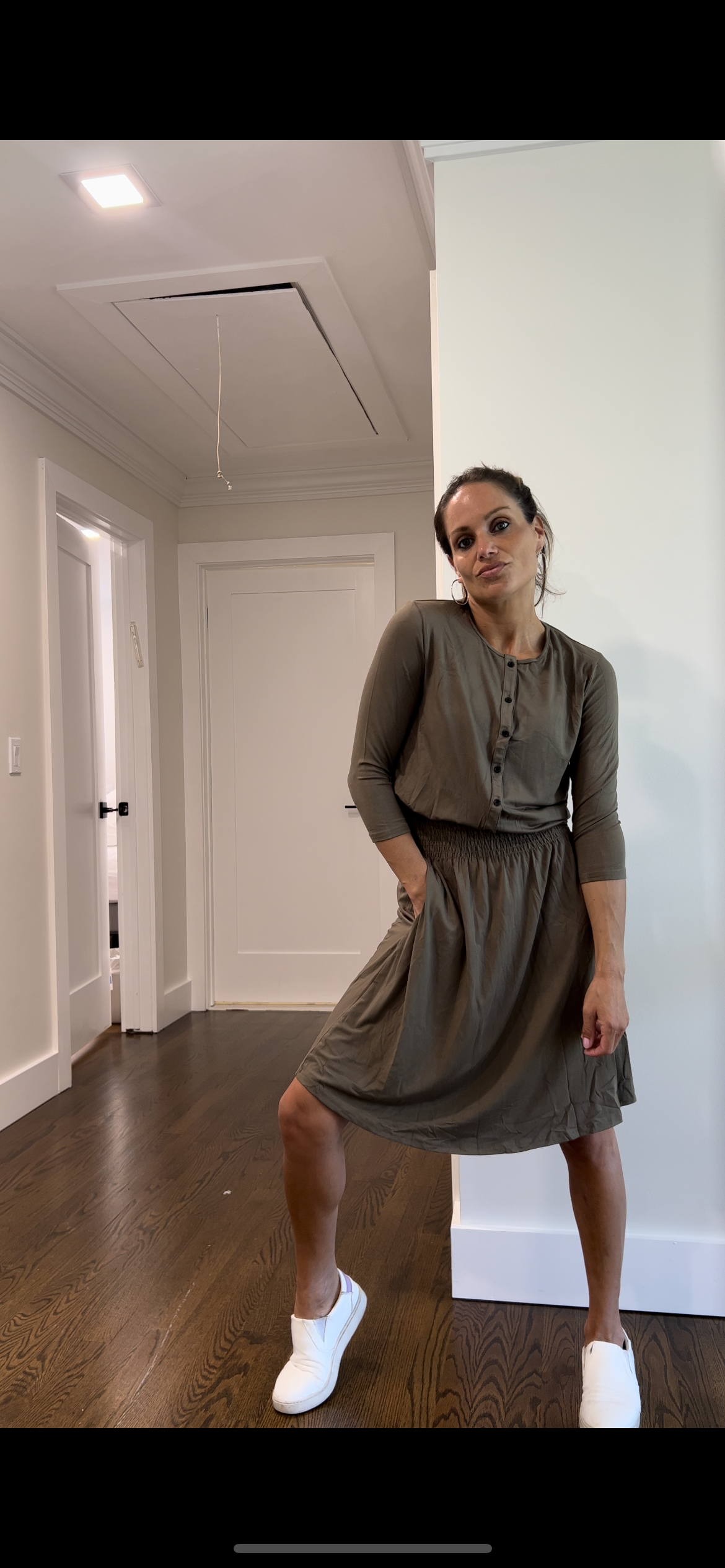 MM SMOCKED WAIST EVERYTHING DRESS 3/4 SLEEVES