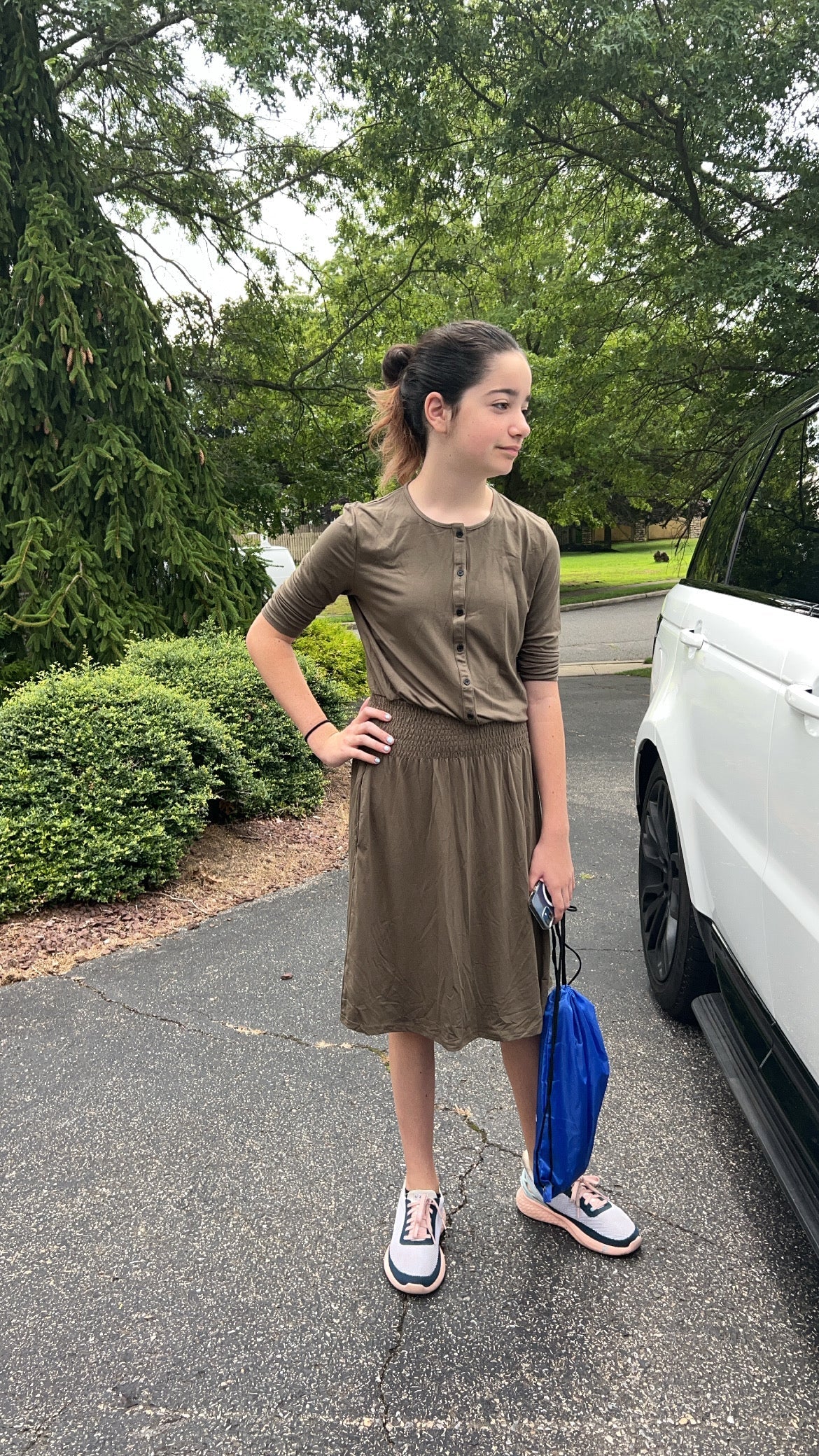 MM SMOCKED WAIST EVERYTHING DRESS 3/4 SLEEVES